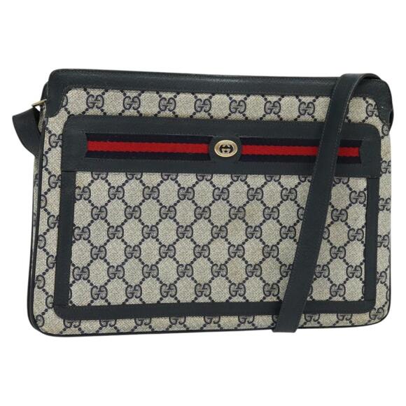 GUCCI GG Supreme Sherry Line Shoulder Bag Pvc Navy Red 41 02 090 - Picture 1 of 16